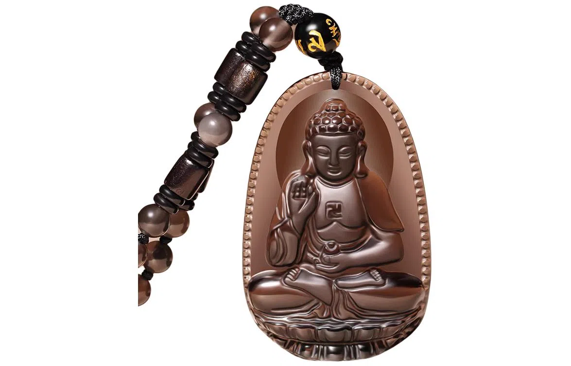 易明居 国潮十二生肖 本命年佛牌 简约大气六字真言转运珠吊坠 八大本命佛守护神 黑曜石 项链 男女同款情侣款