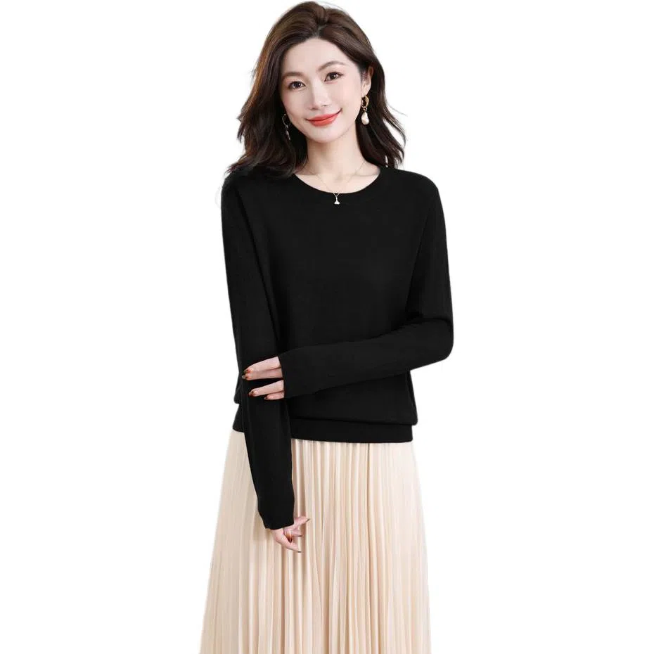 恒源祥 圆领舒适时尚纯色简约休闲长袖针织衫 女款