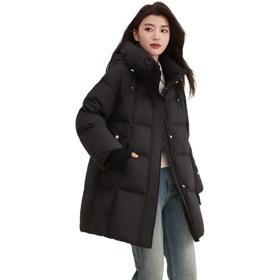 鸭鸭 连帽拉链休闲羽绒服 女