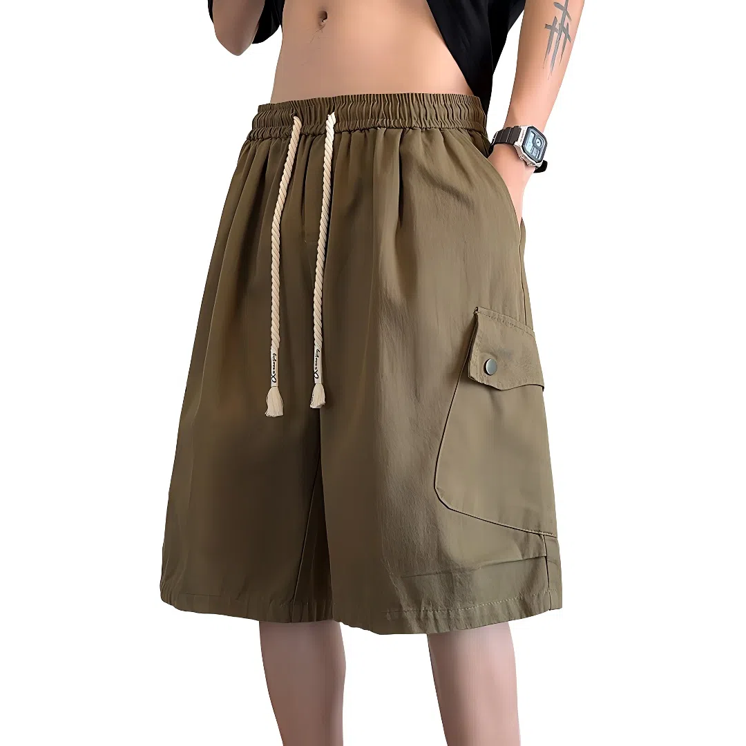 顶峰保罗 美式纯棉机能潮牌宽松百搭简约五分裤薄款透气无性别主义松紧腰直筒运动多口袋工装痞帅休闲短裤 男女同款