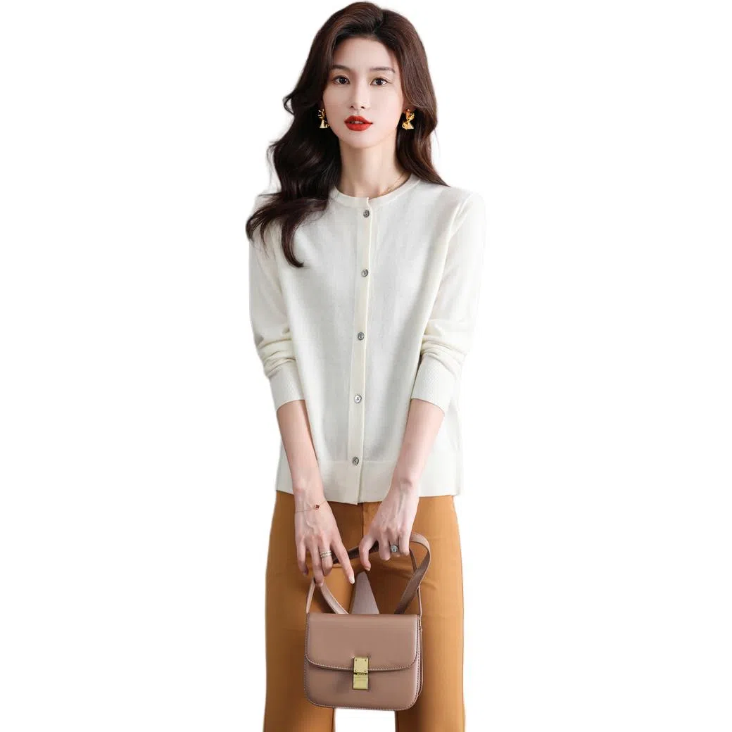 恒源祥 圆领时尚开衫通勤百搭纯色长袖针织衫 女款