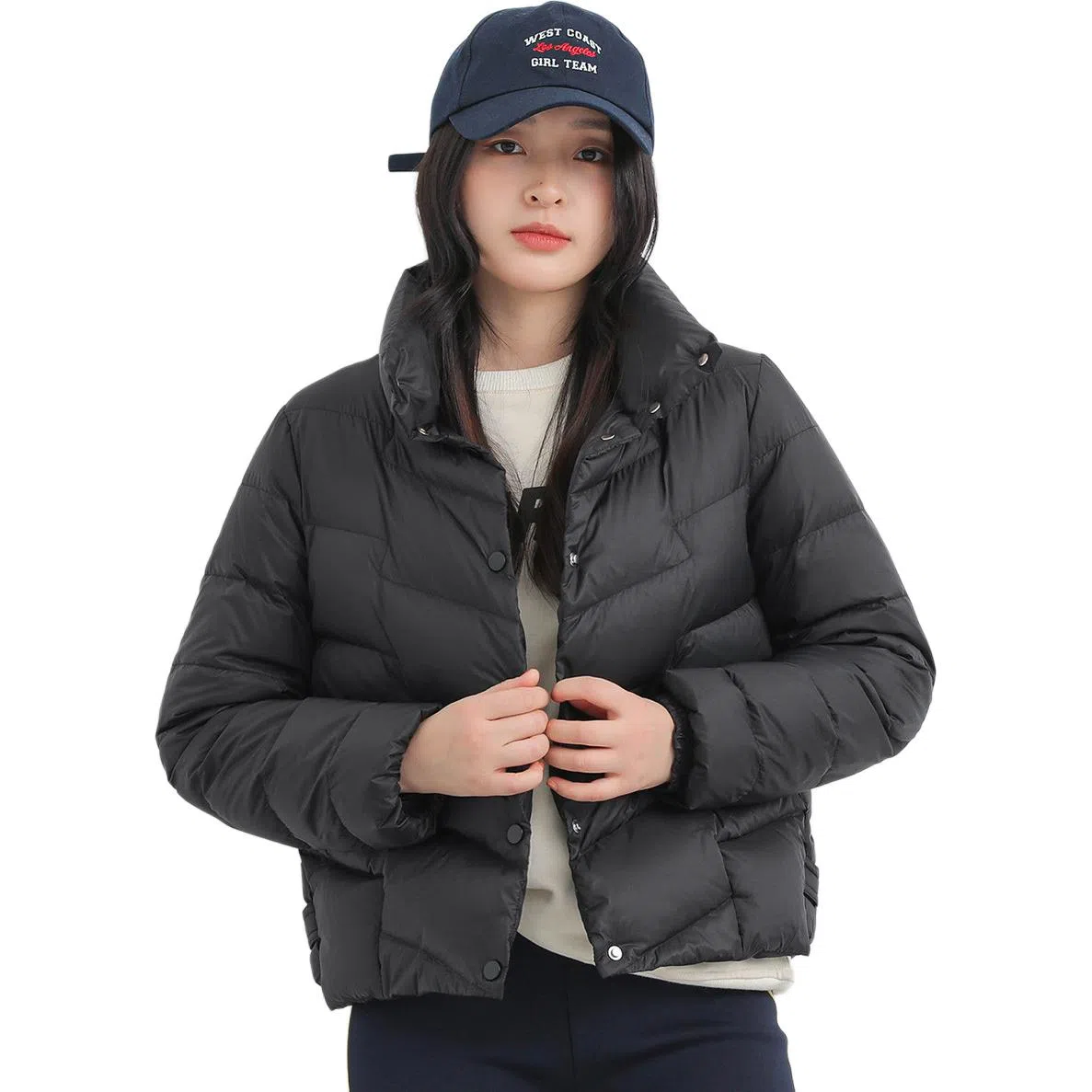 鸭鸭 休闲时尚短款立领防寒保暖外穿羽绒服 女款 黑色