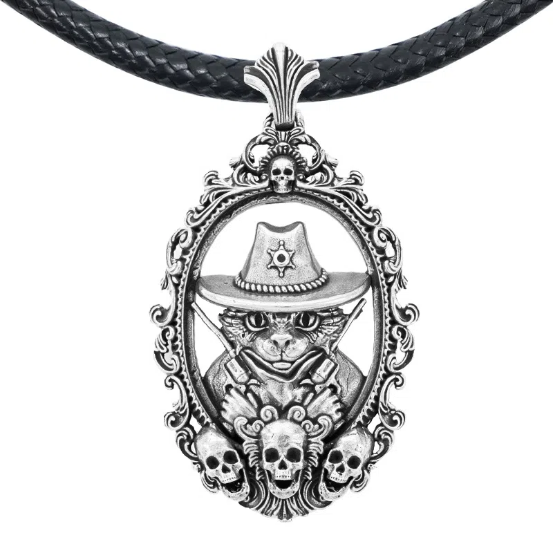 【免费刻字】 白木黑冰 神枪猫皇 潮流时尚新中式高级感 银合金 项链 男款 礼盒