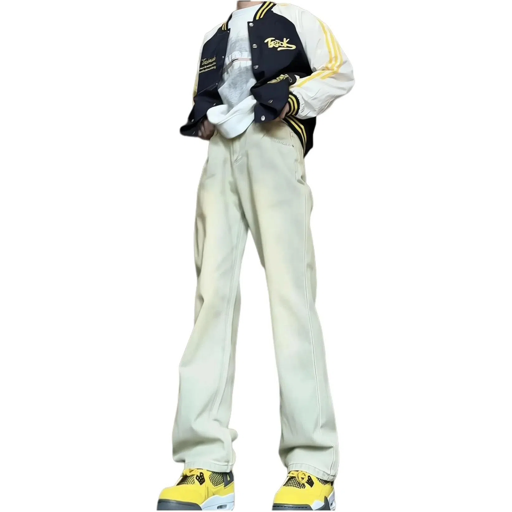 物质公式 美式高街复古做旧基础款水洗宽松百搭透气休闲高腰牛仔裤 男女同款 白色