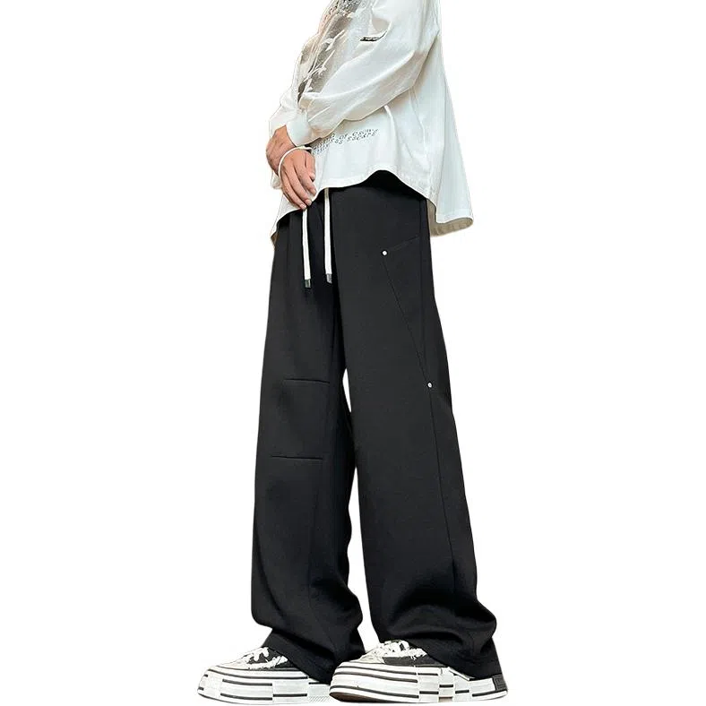 尘映 美式潮牌薄款宽松直筒阔腿工装松紧腰休闲裤 男款