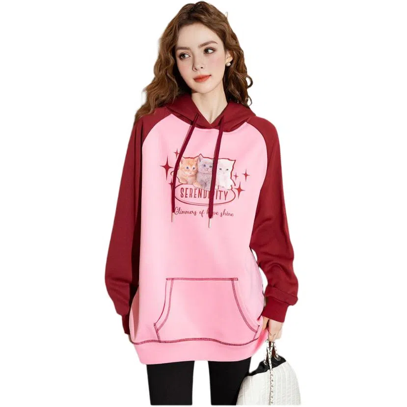 法文箱子 连帽简约套头长袖卫衣 女款