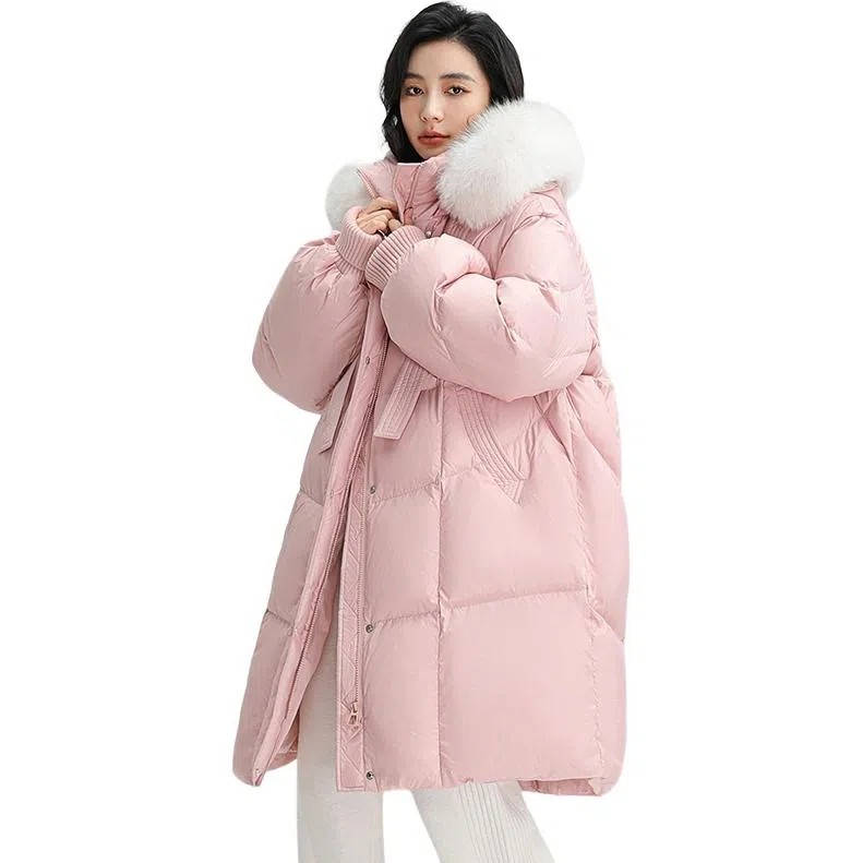 鸭鸭 通勤长款纯色连帽简约保暖羽绒服 女款