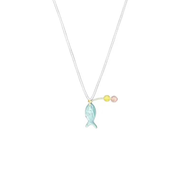 尚先生 清冷感夏日蓝色小鱼串珠小众设计精致时尚气质百搭 亚克力 项链 女款