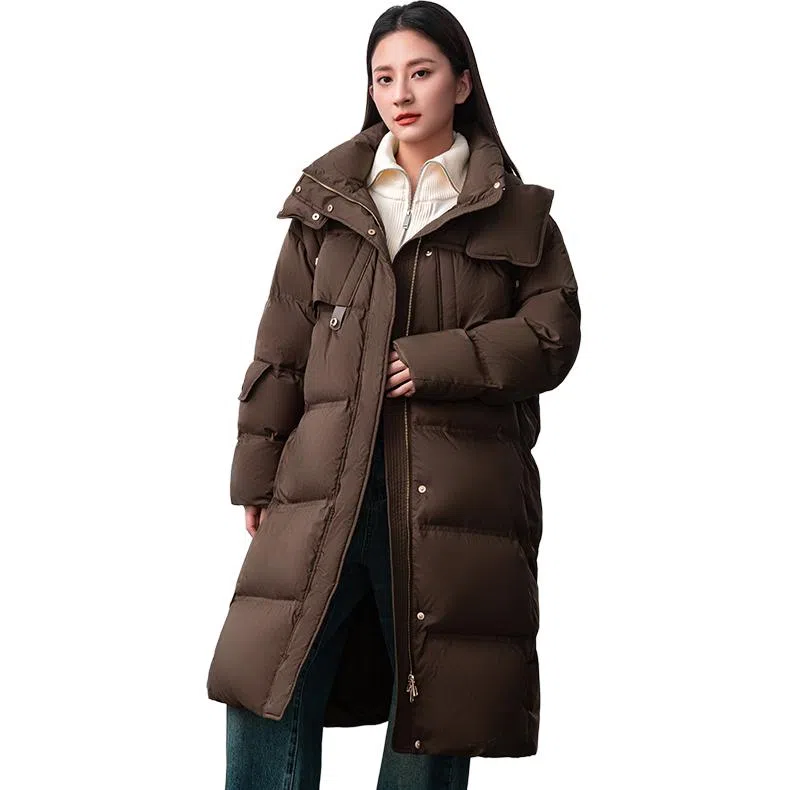 鸭鸭 休闲连帽长袖直筒羽绒服 女款