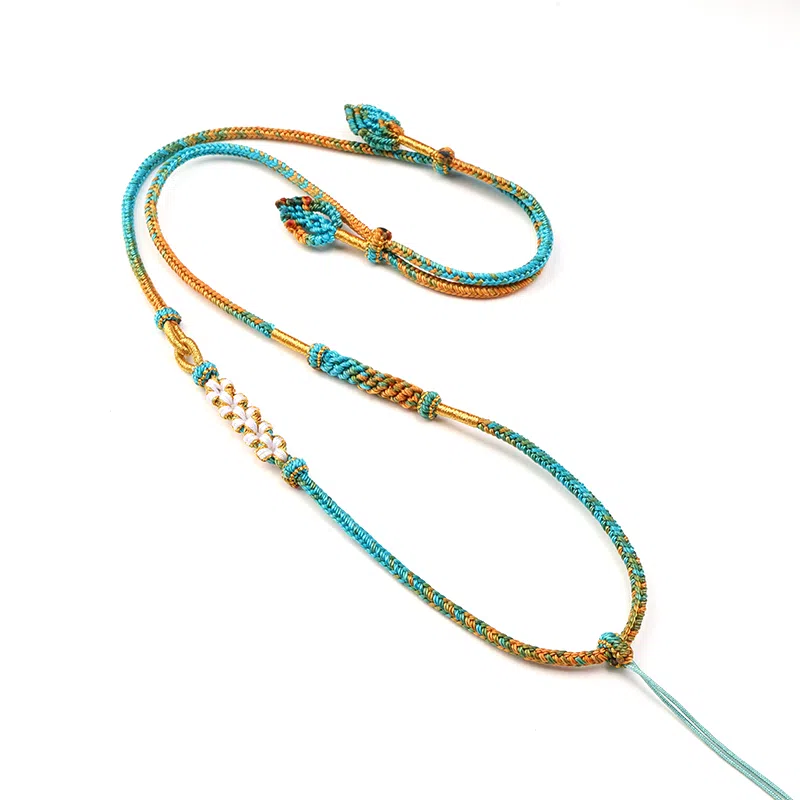 谧月珠宝 新中式国潮轻奢精致甜美大气优雅千里江山八股精编纯手工编织绳百搭毛衣链可穿珠子高级感好运 编绳 项链 男女同款情侣款