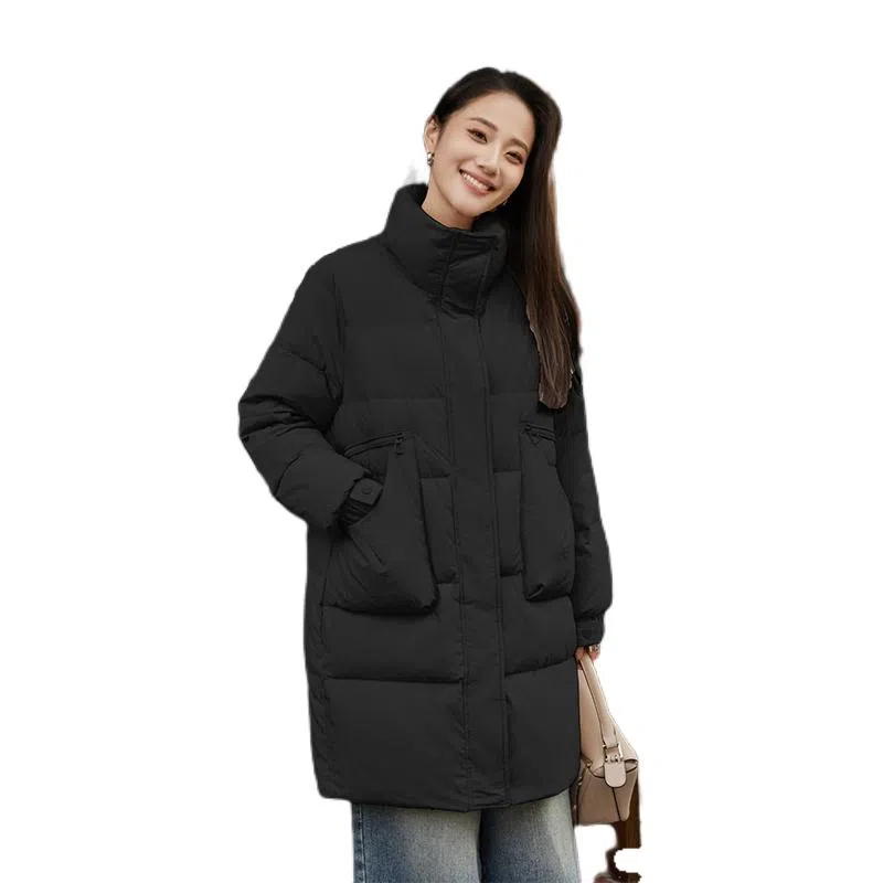 鸭鸭 韩版立领中长款加厚宽松休闲保暖羽绒服 女款