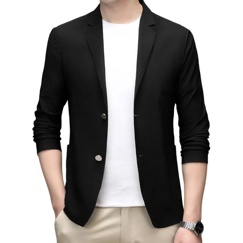 时尚纯色冰丝单排扣休闲商务西轻便舒适有型轻奢百搭西装 男款