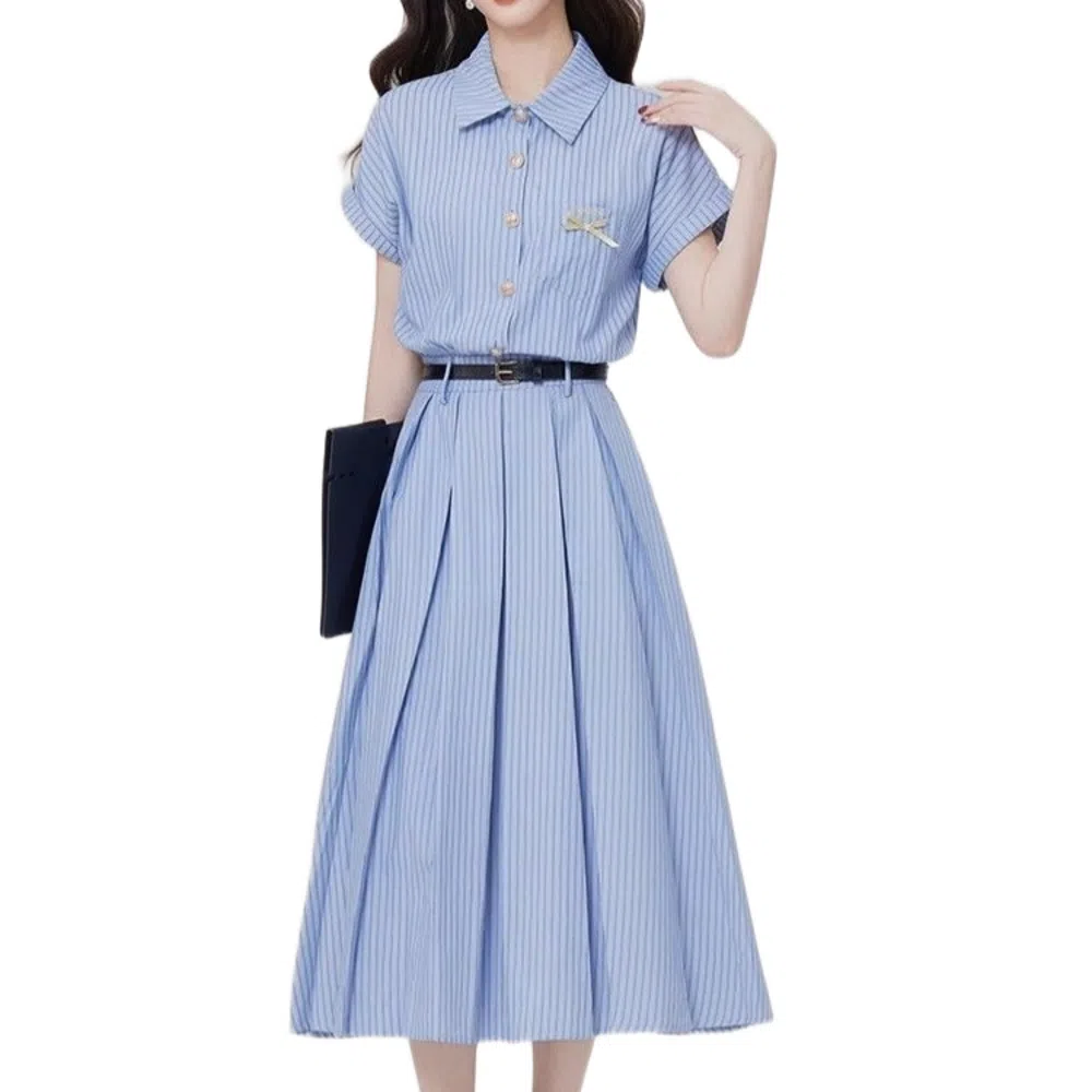 小卷要加油 韩系穿搭时尚短袖连衣裙 女款