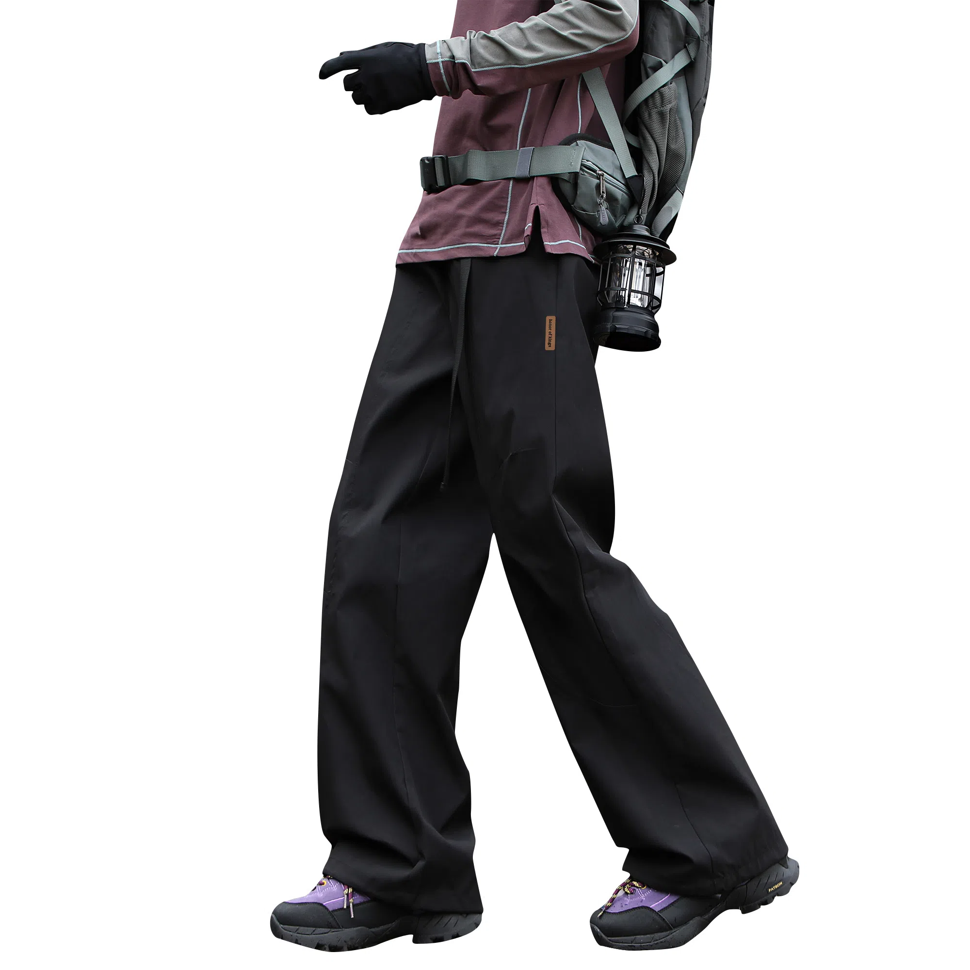 王者荣耀 美式褶皱户外爬山运动徒步宽松舒适透气时尚百搭直筒休闲裤 标语款 男女同款