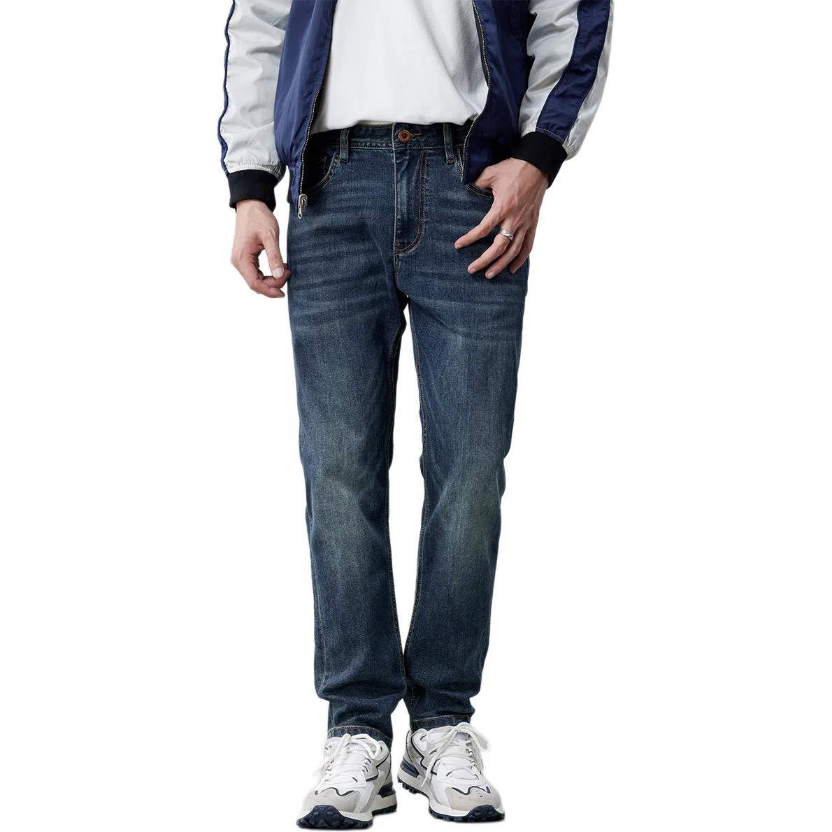 【dme】 美式复古时尚刺绣中腰百搭直筒牛仔裤 通用 蓝色