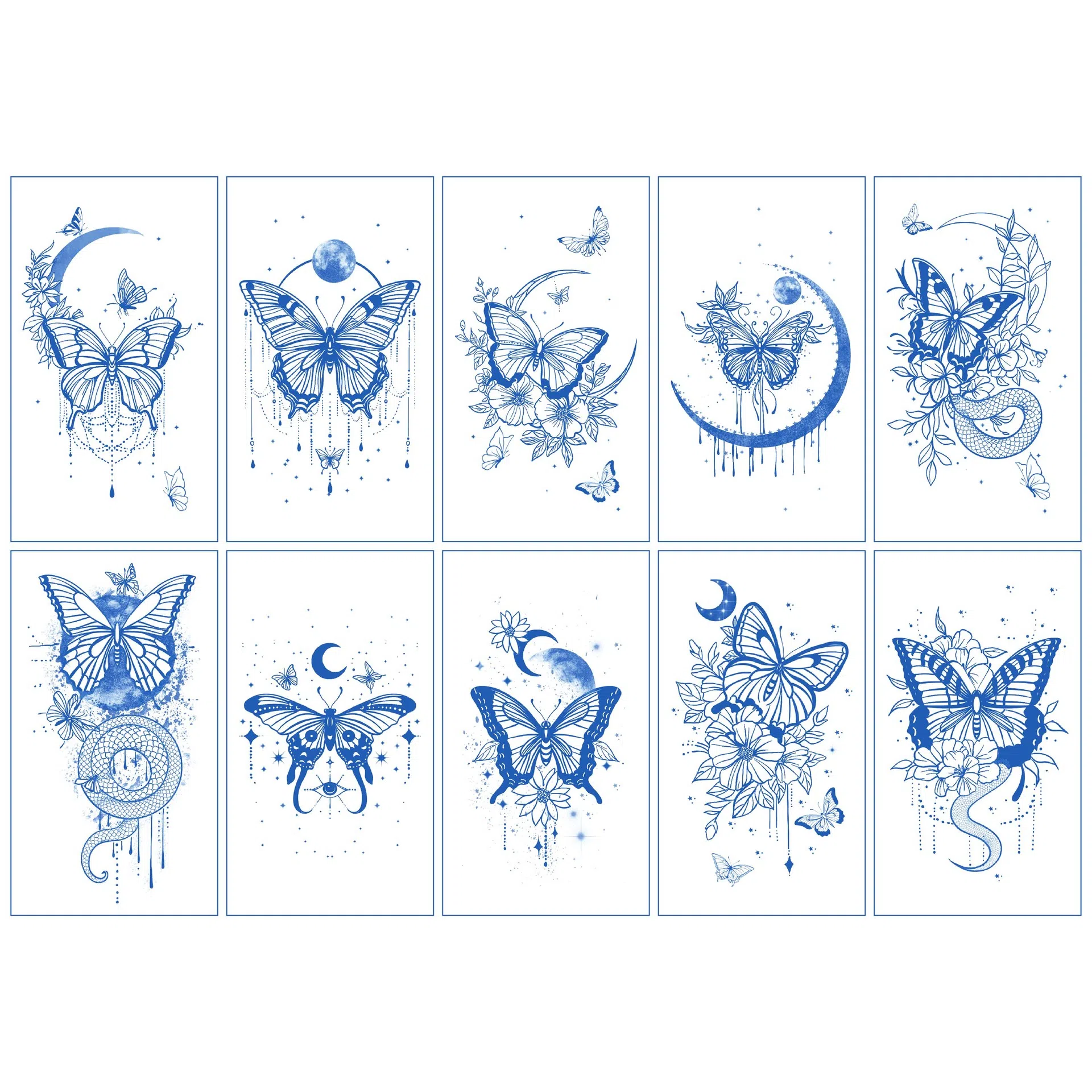 馨枕居  蝴蝶草本纹身贴高级感仿真刺青色花朵蓝色性感纹身贴纸