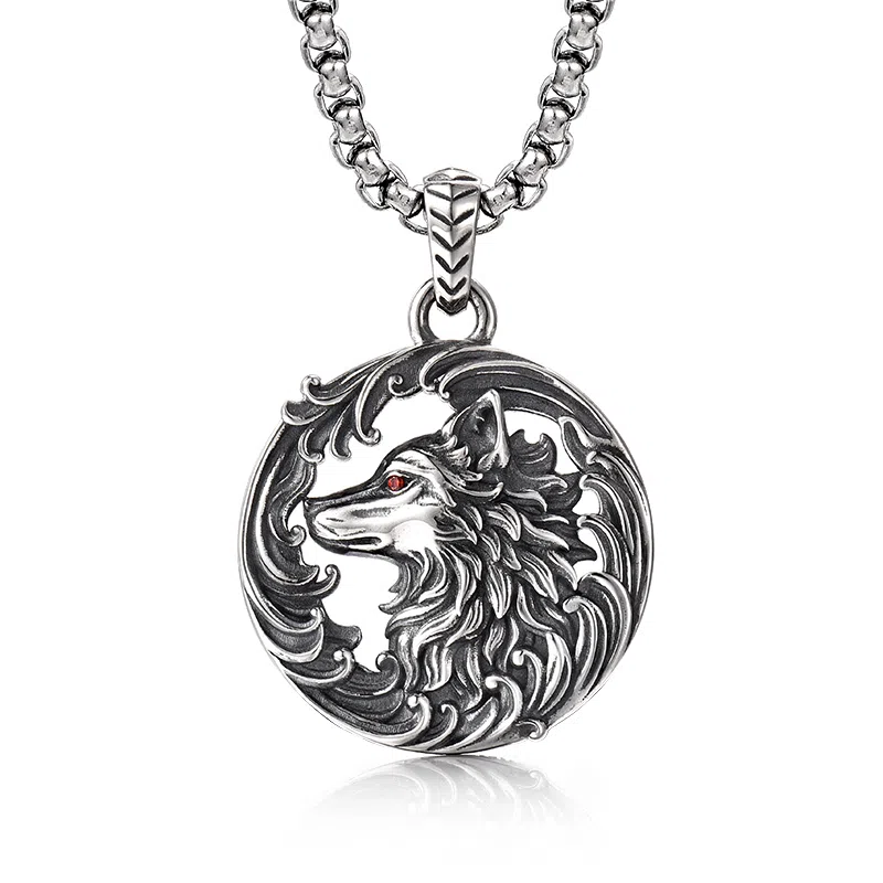 IDEAGEMER Wolf Head Necklace