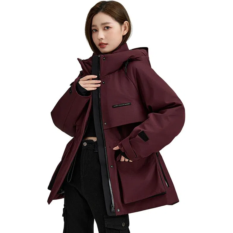 鸭鸭 连帽中长款长袖羽绒服 女款