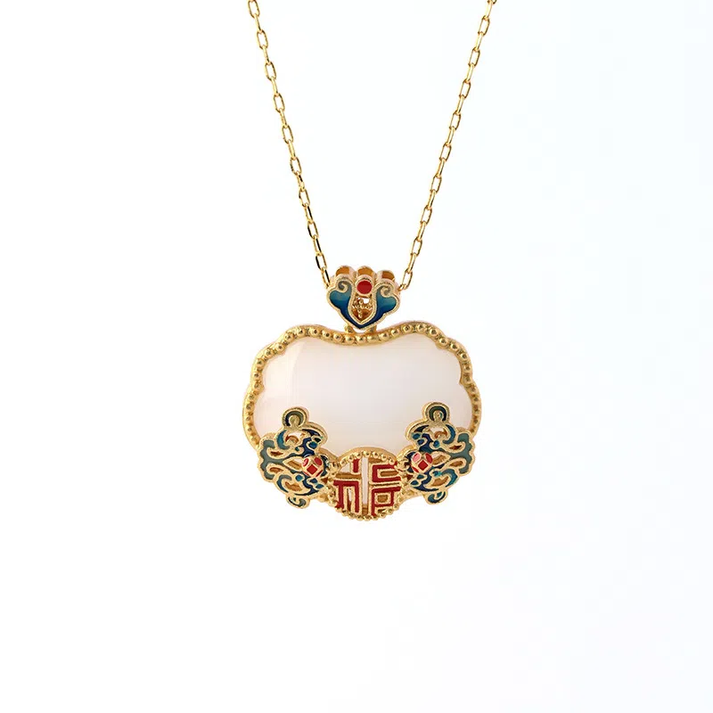 彤彤兔 国潮宫廷民族风饰品福气临门平安锁挂坠复古 铜 人工宝石 项链 女款