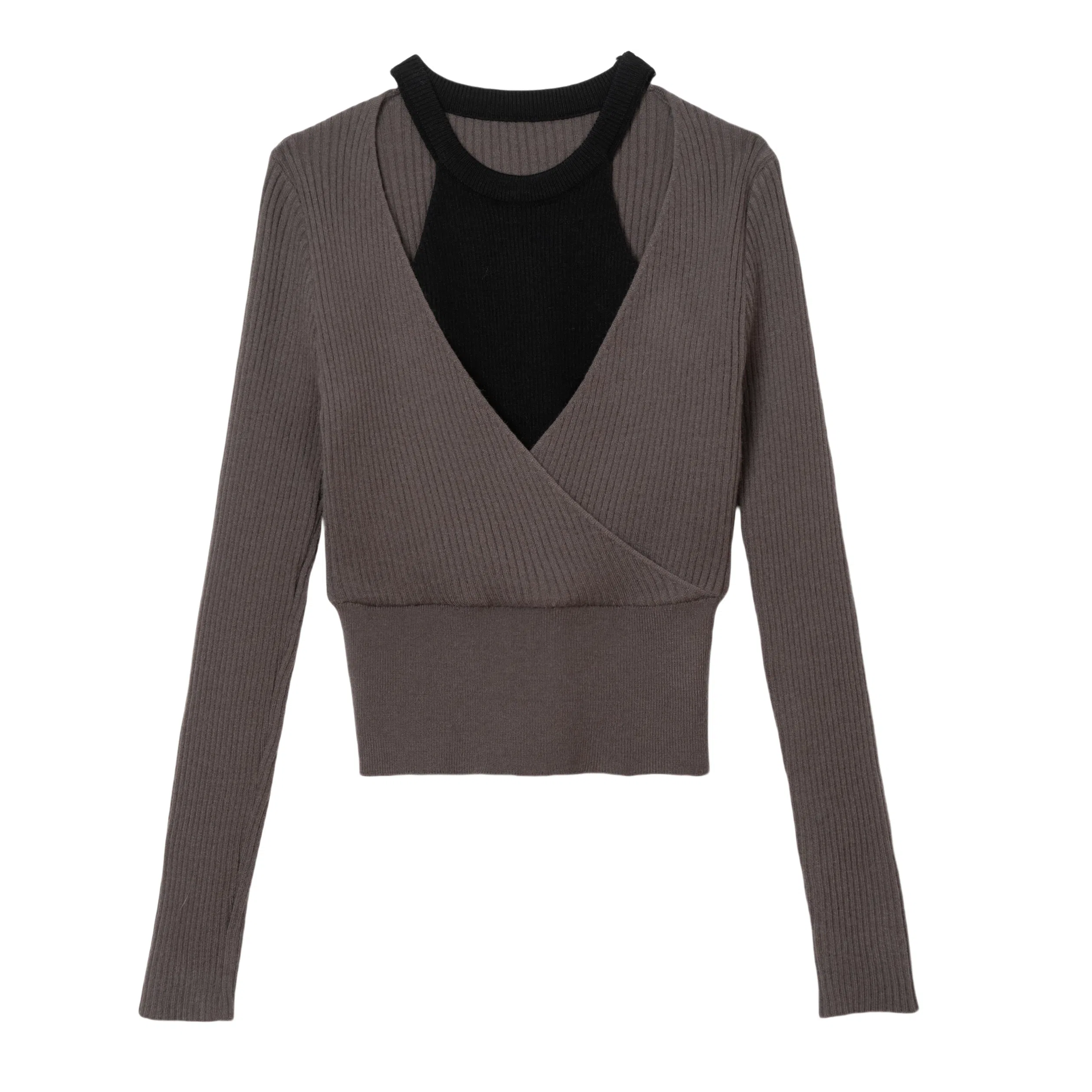 法文箱子 修身假两件简约毛衣 女款