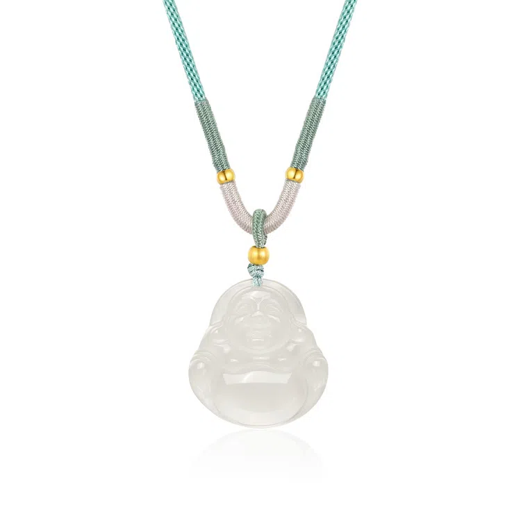 佐卡伊 【高品质】弥勒佛 笑脸佛公 清冷感小众古风平安经典新中式 玉髓 足金项链 男女同款情侣款