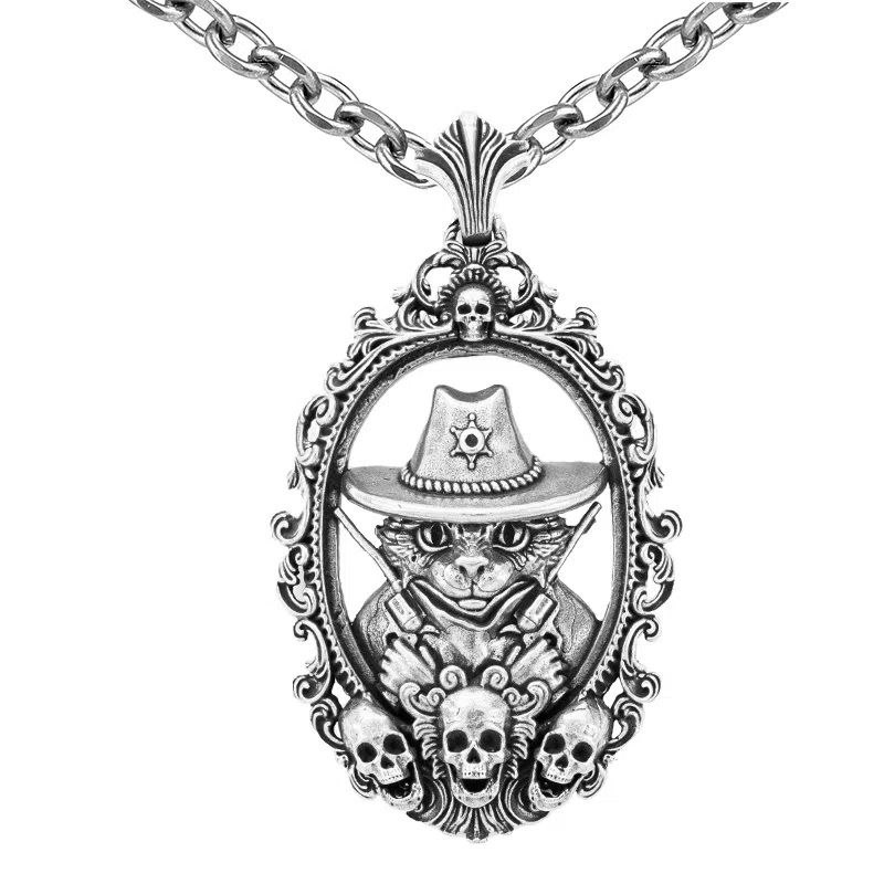 【免费刻字】 白木黑冰 神枪猫皇 潮流时尚新中式高级感 银合金 项链 男款 礼盒