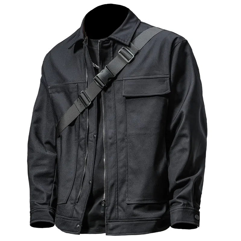 季言 纯色翻领工装夹克外套 男