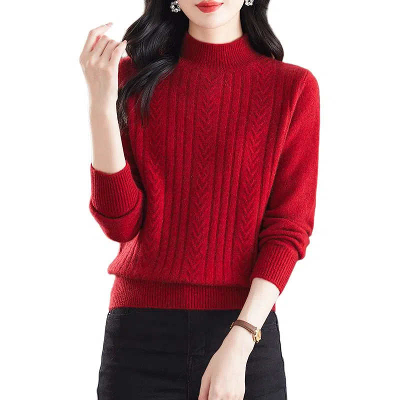 恒源祥 纯色厚款半高领百搭打底长袖针织衫 女款