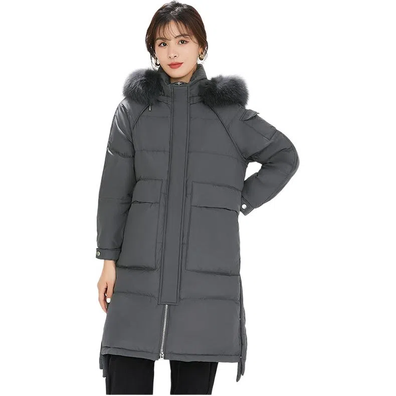 鸭鸭 中长款纯色宽松舒适羽绒服 女款