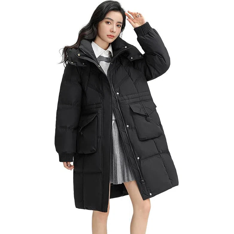 鸭鸭 连帽时尚纯色舒适宽松长袖羽绒服 女款