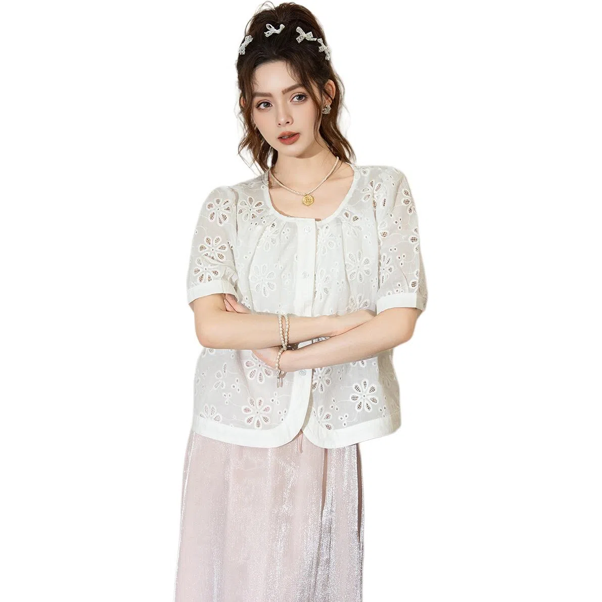 法文箱子 夏 高级感女短袖上衣衬衫 宽松 女款