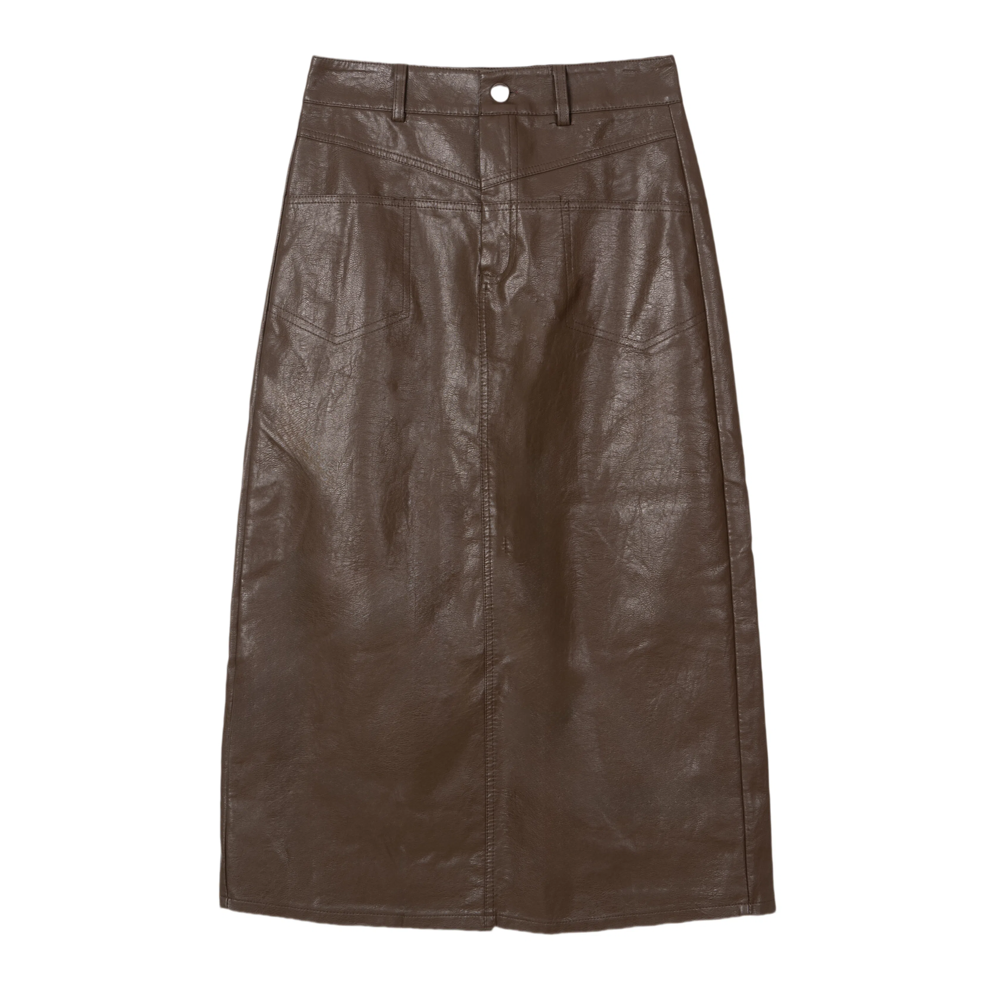 法文箱子 纯色高腰开叉包臀皮长裙 女款