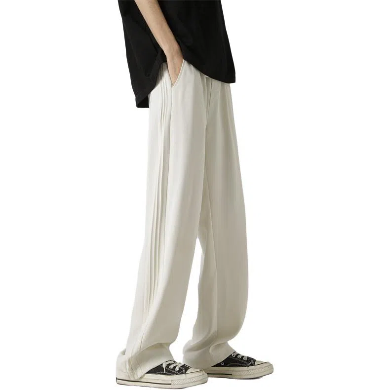 顶峰保罗 冰丝条纹直筒宽松阔腿垂感长裤无性别主义潮牌夏天薄款运动速干痞帅舒适百搭纯色休闲裤 男女同款