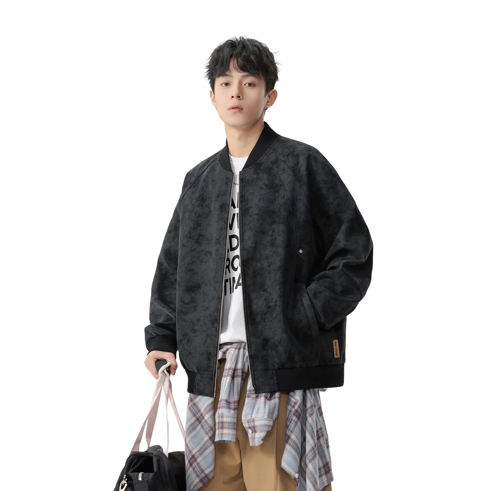 王者荣耀 美式复古脏脏棒球领外套宽松舒适青春高颜值少年感百搭时尚夹克皮衣 标语款 男女同款