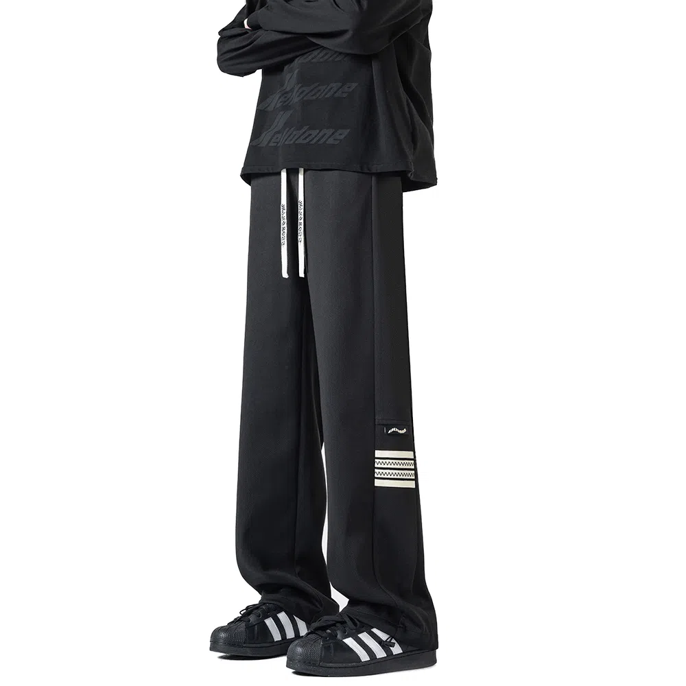 美式侧边设计宽松休闲系带针织运动裤 男女同款