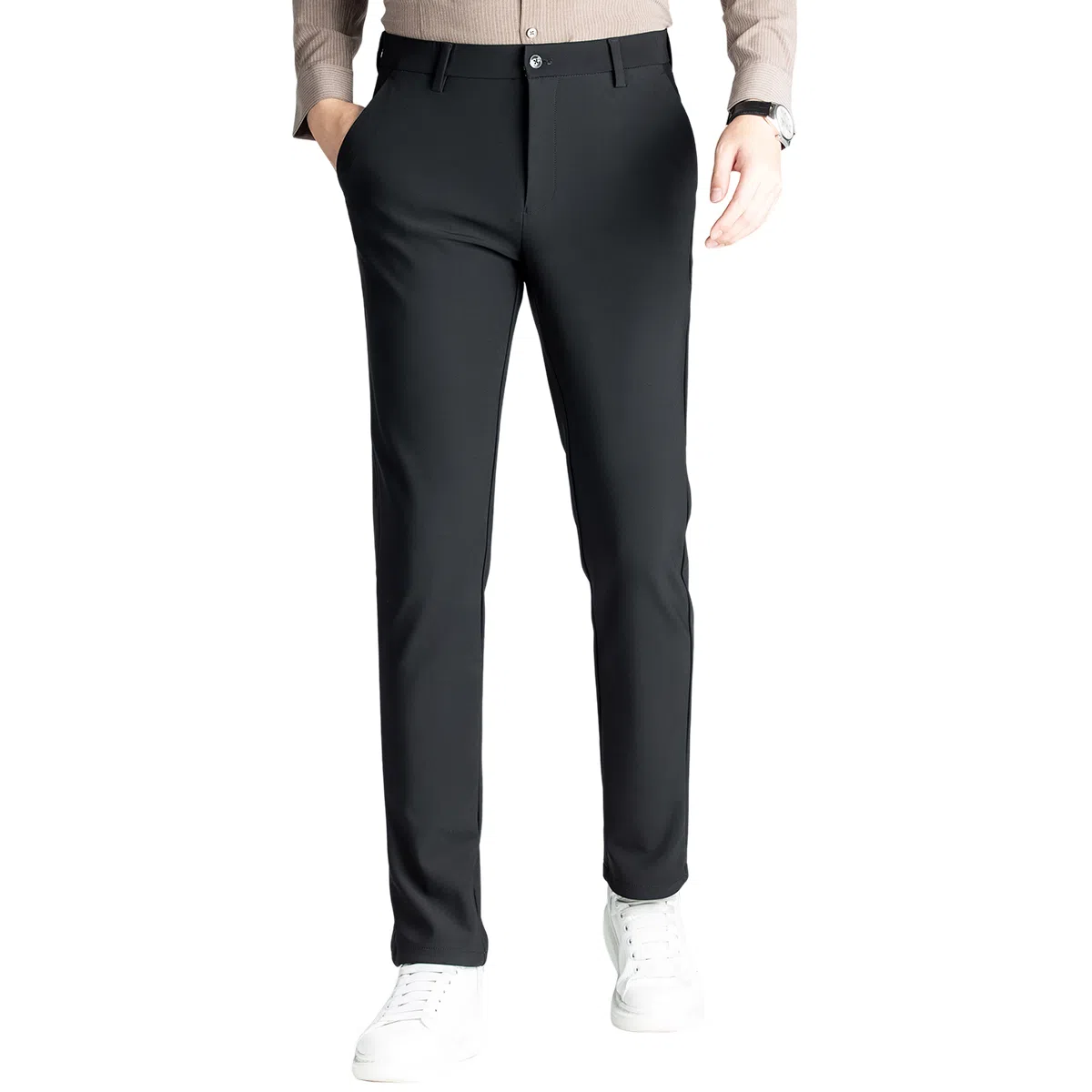 富铤 四面弹美式复古简约纯色中腰拉链基础款商务舒适百搭直筒休闲西装裤 男款