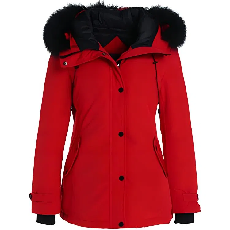 乔万尼 时尚短款通勤百搭连帽拉链羽绒服 女款 红色