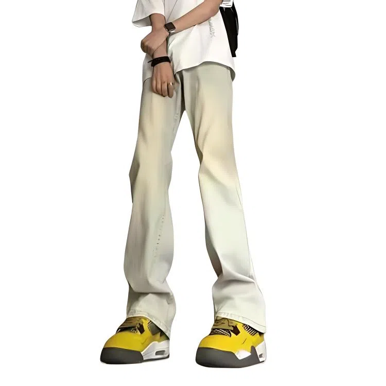 双星八特 加绒加厚保暖长裤美式高街废土风水洗做旧中腰百搭垂感休闲弯刀微喇潮流牛仔裤 男女同款