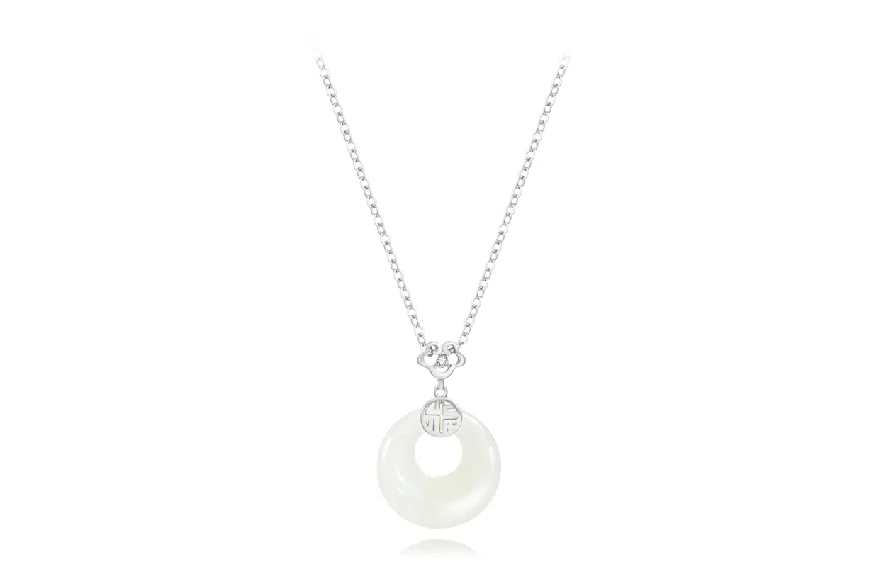 牧言 平安扣 复古新中式简约小众设计高级感 立体圆润镂空圆环圆珠编织黑绳锁骨链好运 白玉菩提 项链 男女同款情侣款