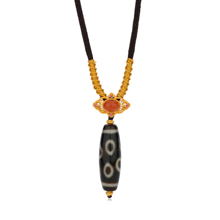 佐卡伊 四眼天珠 藏式新中式国潮转运珠手工编织 玛瑙 项链 男女同款情侣款