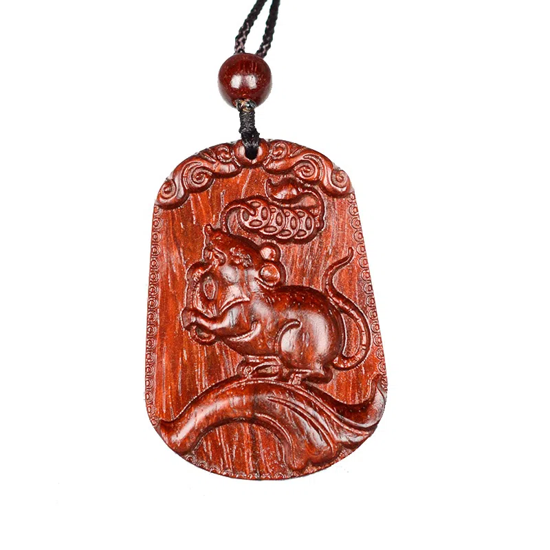 工匠一族 手工雕刻十二生肖木质平安无事牌 吉祥纳福#好运 檀木 项链 男女同款情侣款