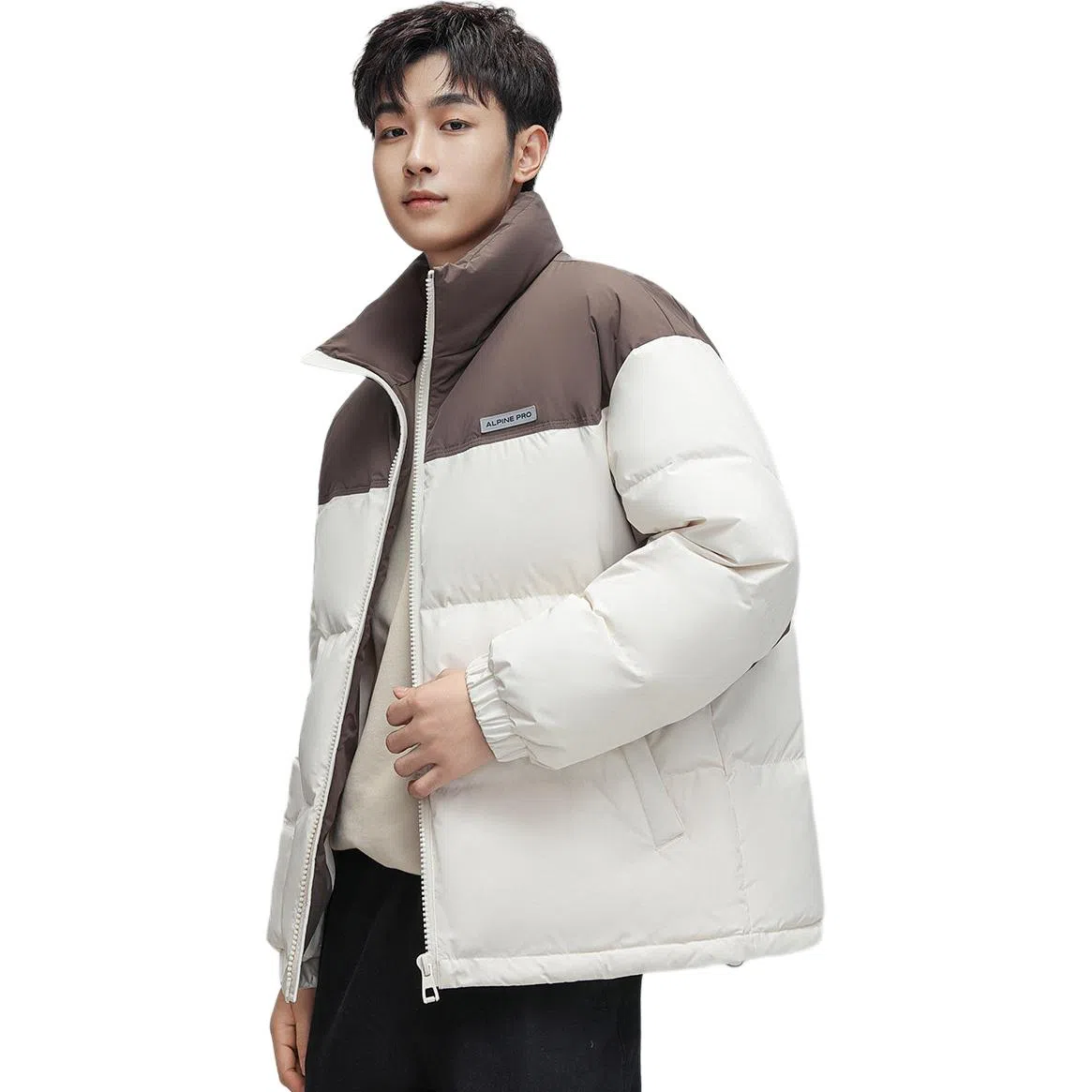 鸭鸭 青年时尚韩版休闲短款拆卸连帽外套纯色拼色户外加厚保暖面包羽绒服 通用 学生党好物