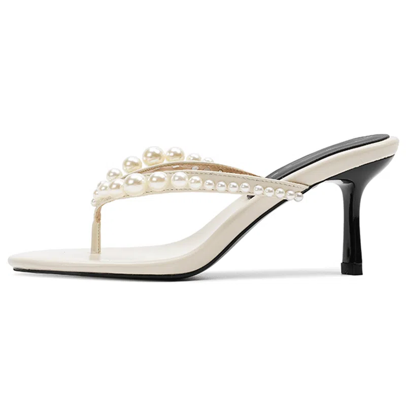 浪莎 时尚气质 珍珠高跟百搭人字拖鞋 女