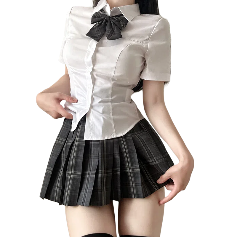 东鲸岁时记 学院风修身长袖衬衫格子伯克利半身裙针织开衫制服 女款