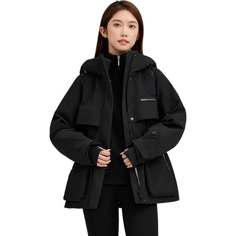 鸭鸭 连帽中长款长袖羽绒服 女款