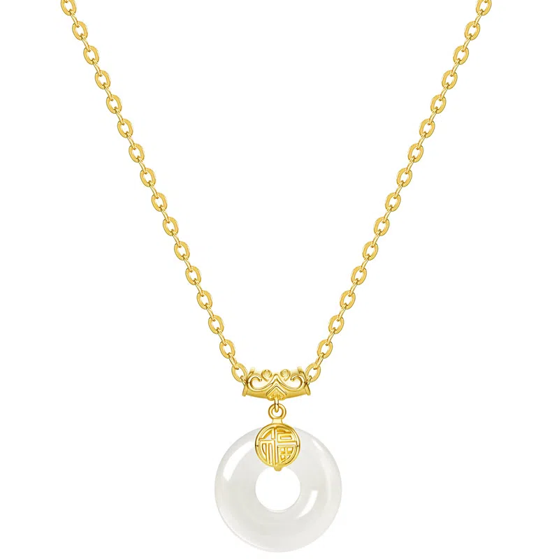 秦福炫 新中式平安扣轻奢小众设计感 玉髓 玉石项链 男女同款情侣款 礼盒装