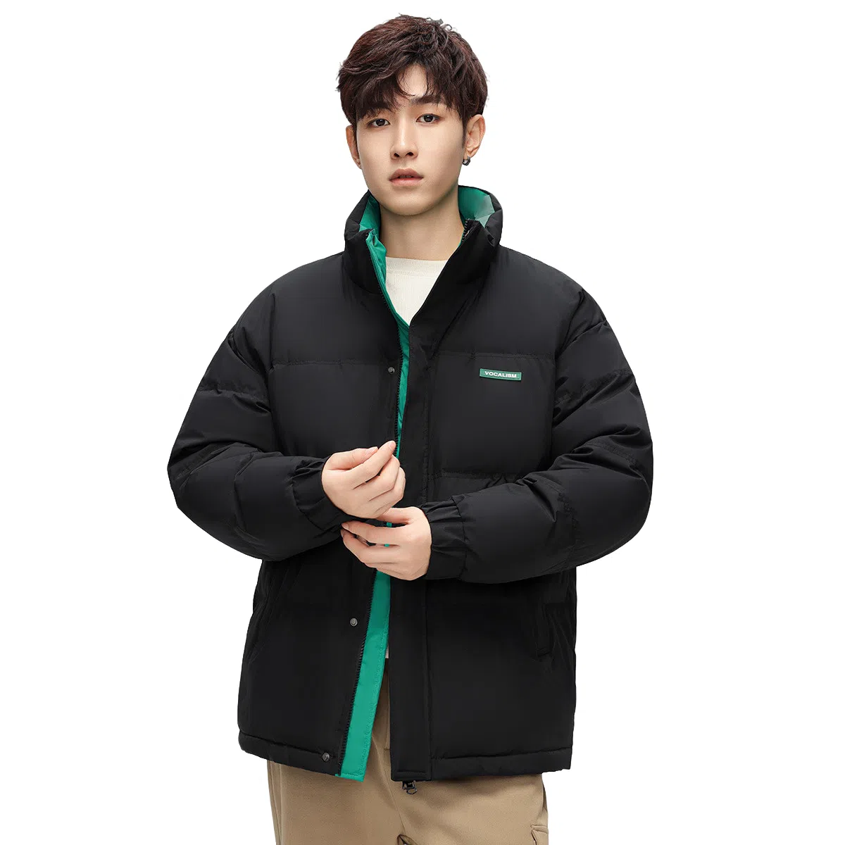 鸭鸭 青年时尚韩版休闲短款拆卸连帽外套纯色拼色户外加厚保暖面包羽绒服 通用 学生党好物