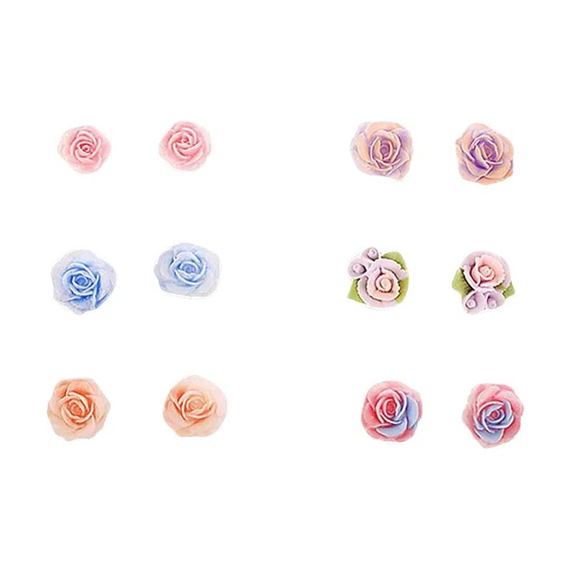 【花开半夏】 零界 甜美清新彩色花朵 小巧精致 不重样 防过敏养耳洞耳饰套装 塑料 耳钉 男女同款情侣款