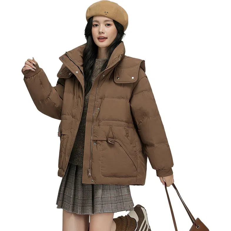 鸭鸭 纯色拉链长袖短款羽绒服 女款