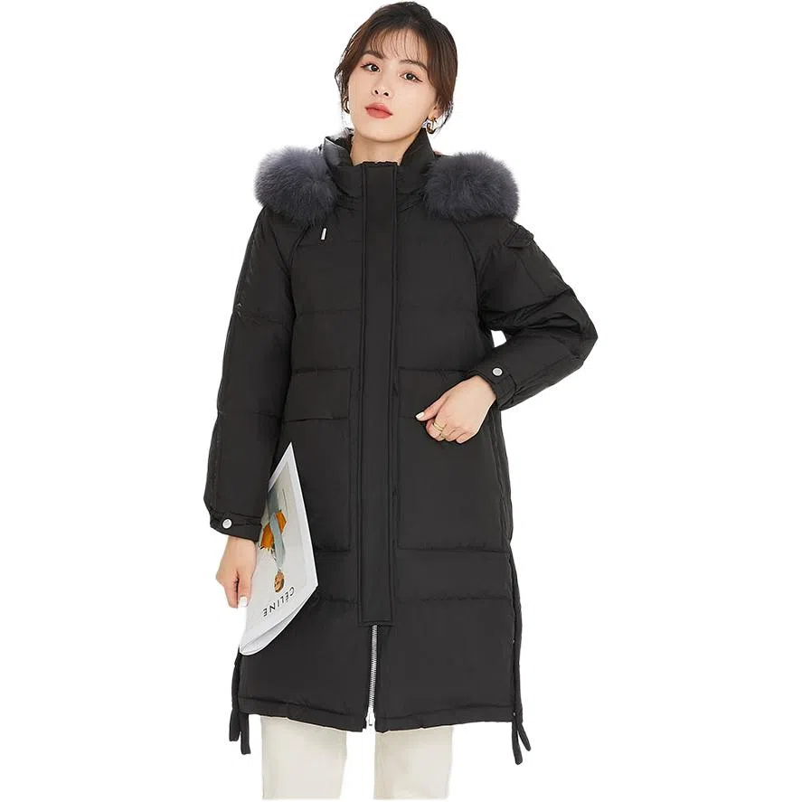 鸭鸭 中长款纯色宽松舒适羽绒服 女款